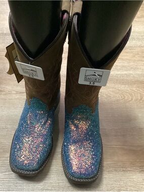 Smoky Mountain Kids Glitter Cowboy Boots - Blue Multicolor Size 3.5